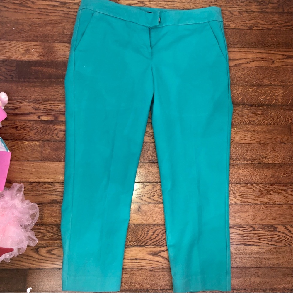 3 for $15 Audrey & Celine Hook & Button Front Capris Zip Fly Teal Cotton Stretch